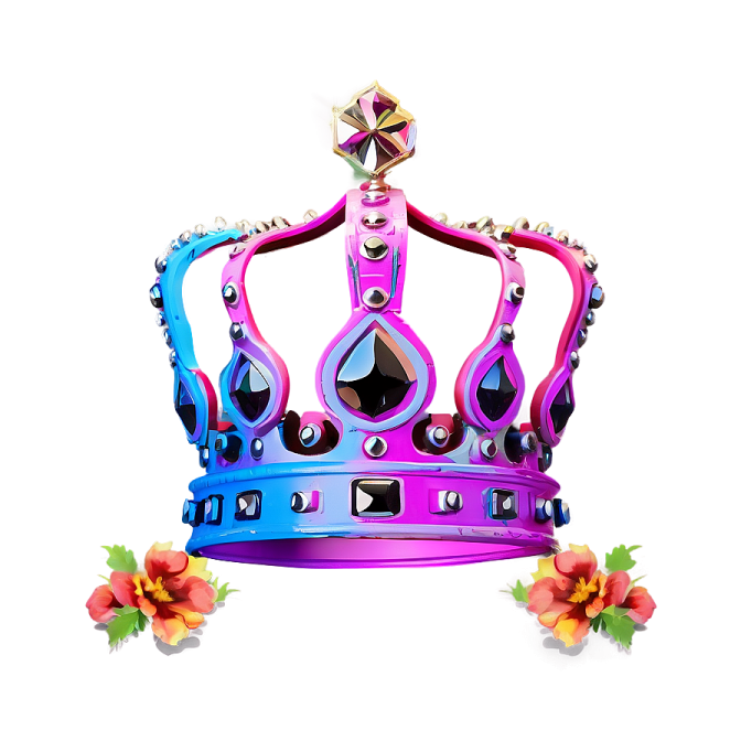 a purple and blue crown with flowers around it
