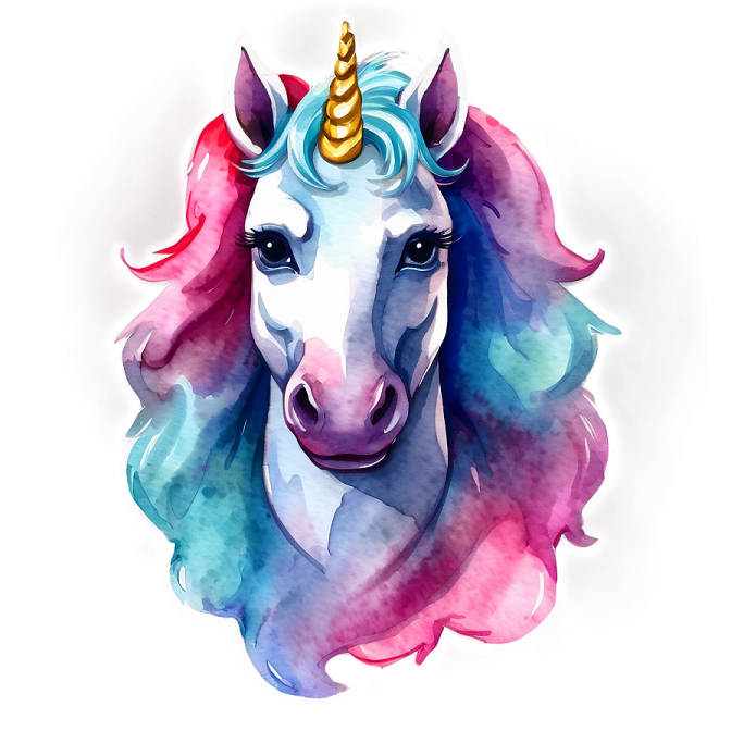 a watercolor drawing of a unicorn's head