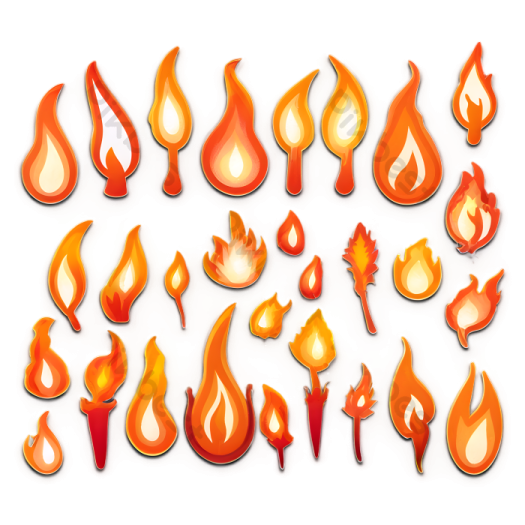 a set of fire flames on white background