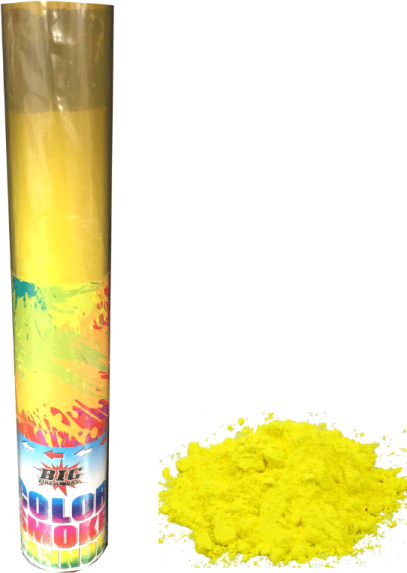 a tube filled with yellow paint next to the tube