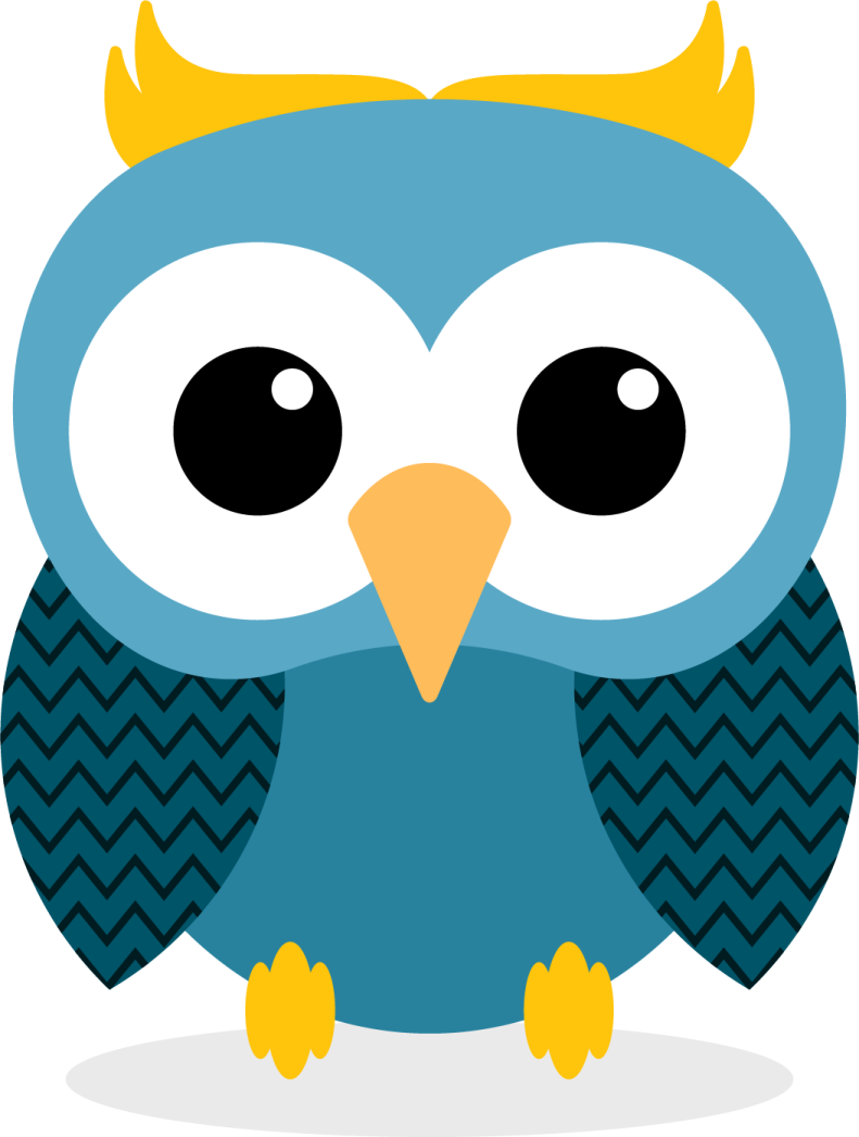 a blue and yellow owl with big eyes