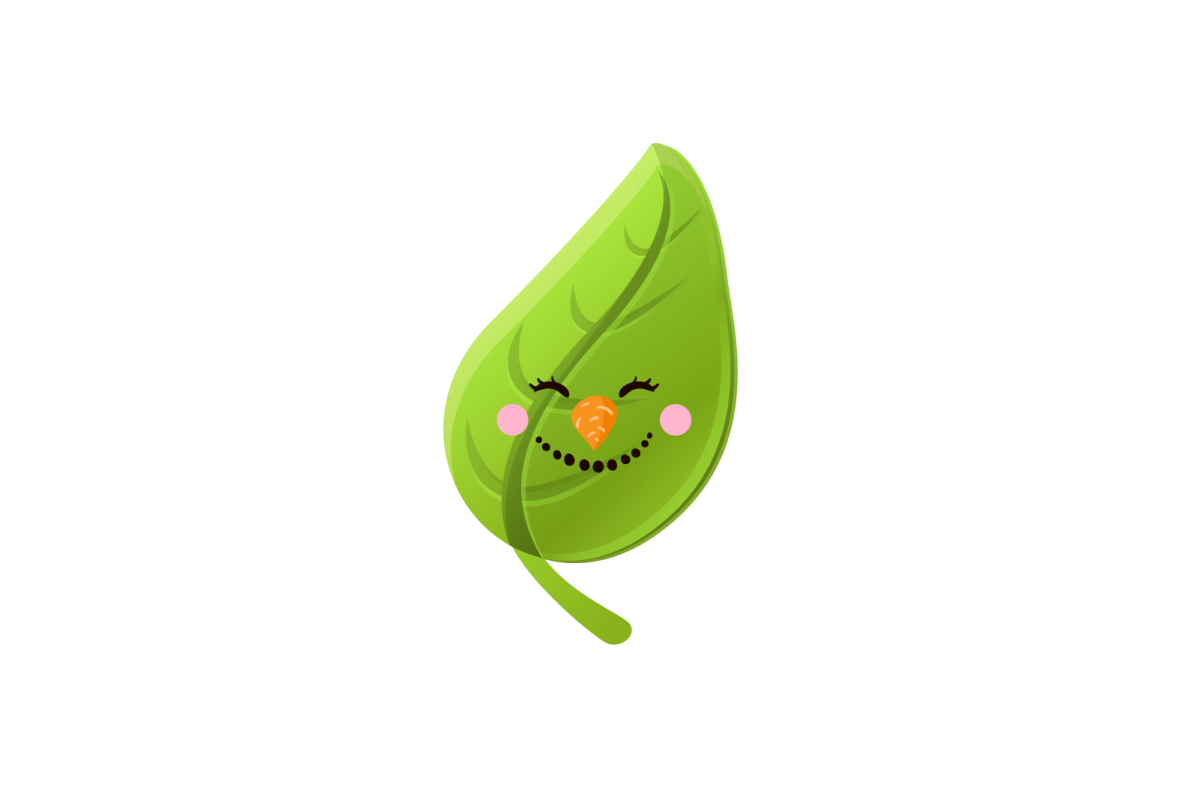 a green leaf with a smiley face on it
