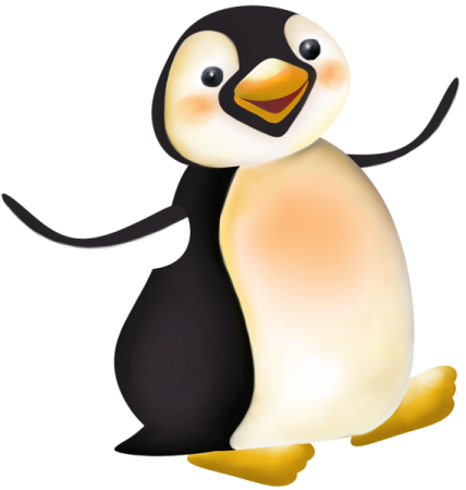 a cartoon penguin sitting on the ground