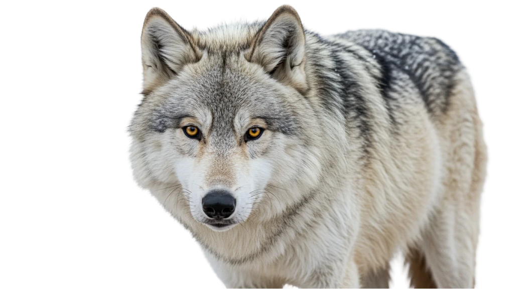 a gray wolf looking at the camera