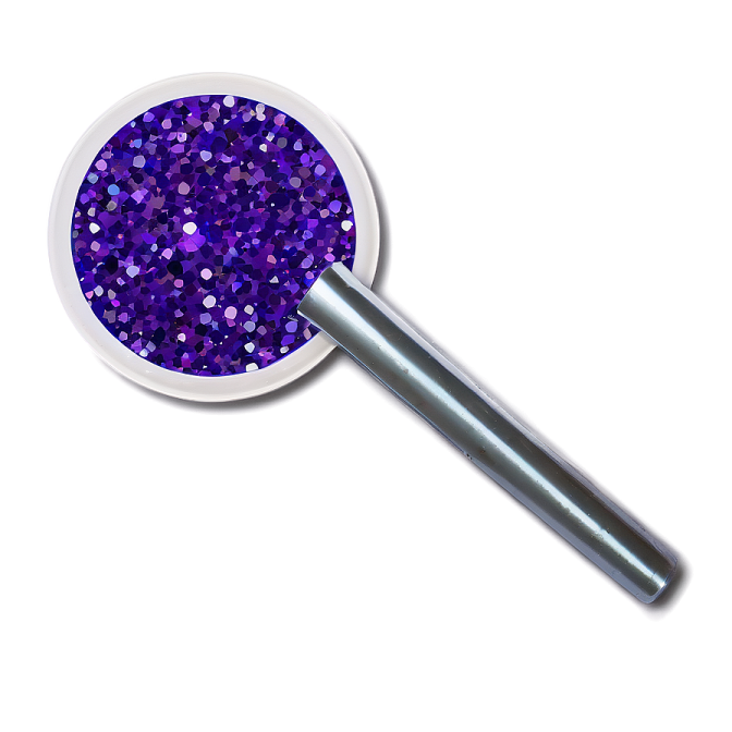 a purple glitter in a white bowl