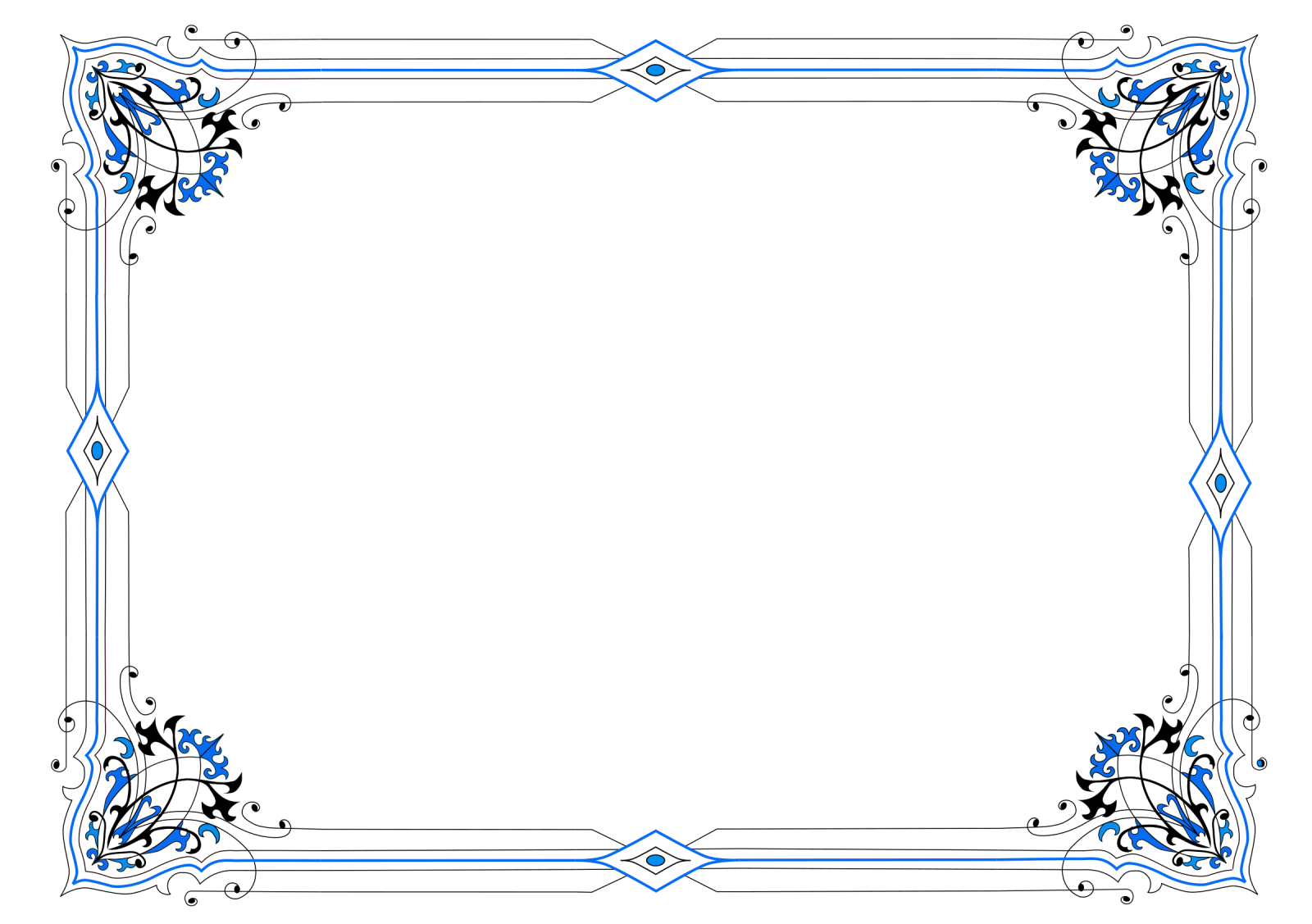 a blue and white frame with an ornate design