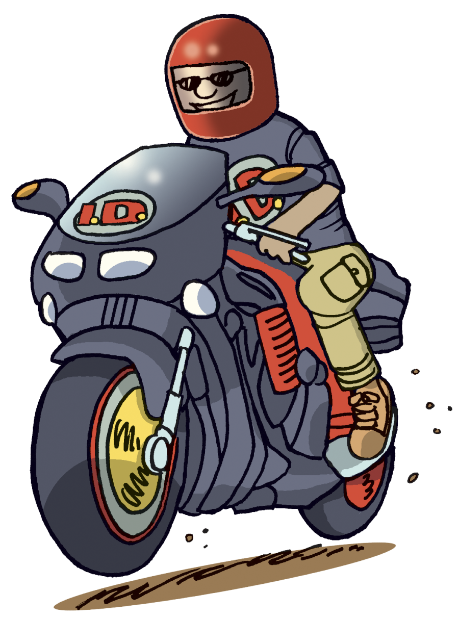 a person riding a motorcycle on a white background