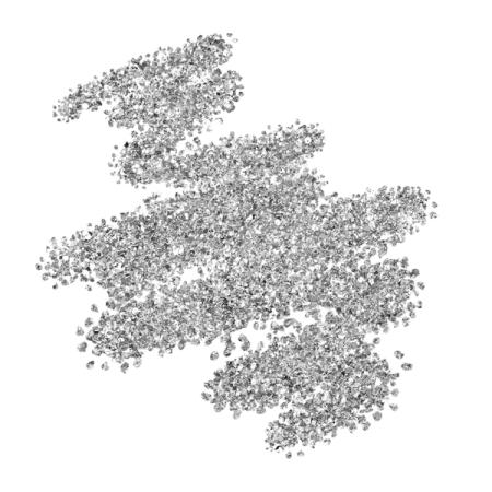a pile of silver crystals on white background