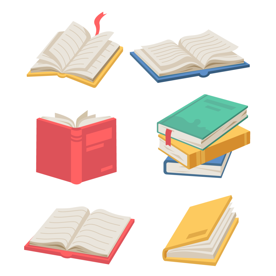 a set of books on white background