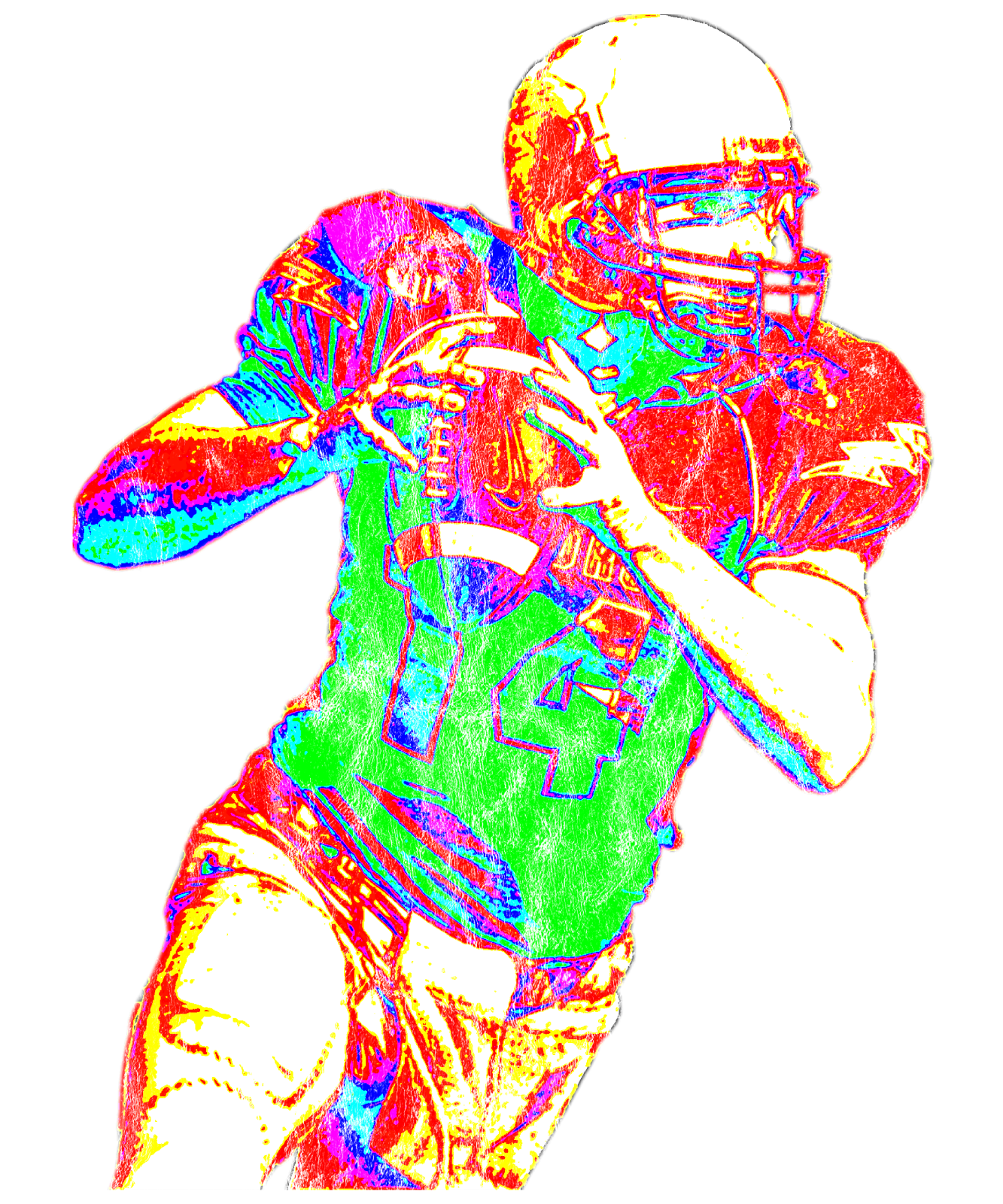 a drawing of a football player holding a ball