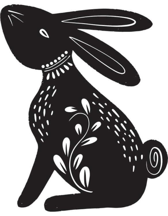a black and white silhouette of a rabbit
