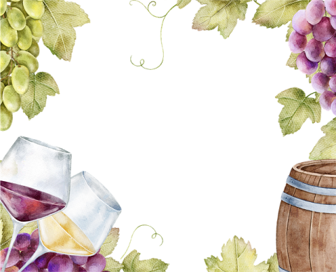 a watercolor painting of grapes and wine