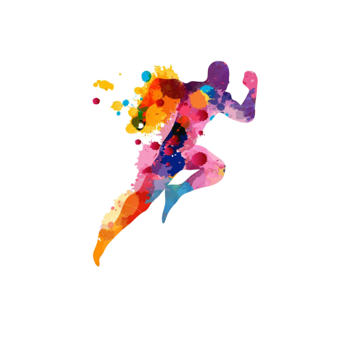 a watercolor painting of a woman running