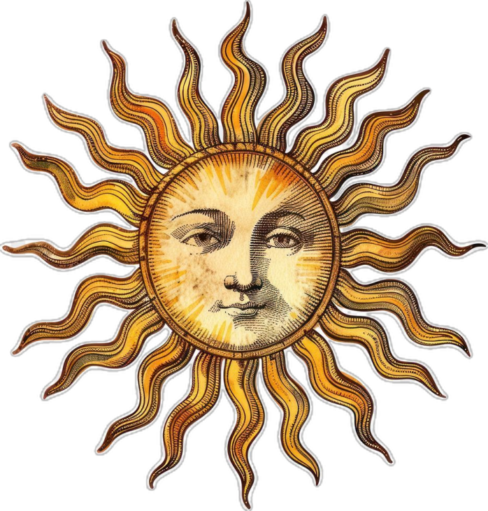a drawing of the sun with a face