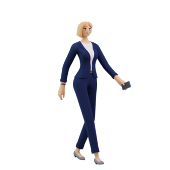 a woman in a blue suit is walking