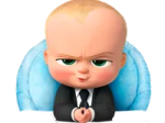 a baby in a suit sitting on top of a table