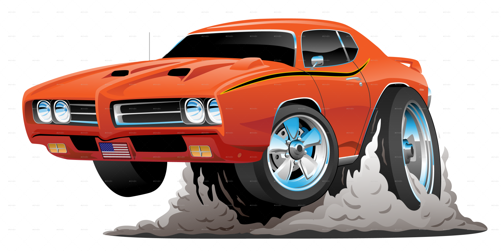 an orange muscle car on a white background