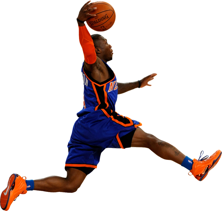 a man jumping in the air with a basketball