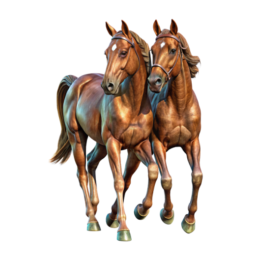 two horses standing next to each other horses