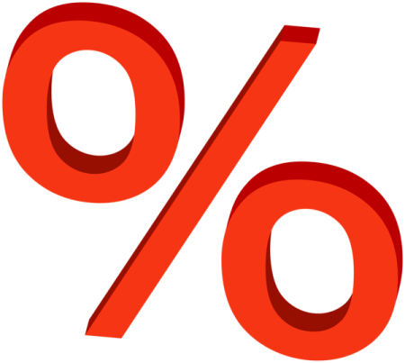 a red percentage sign with the word percent