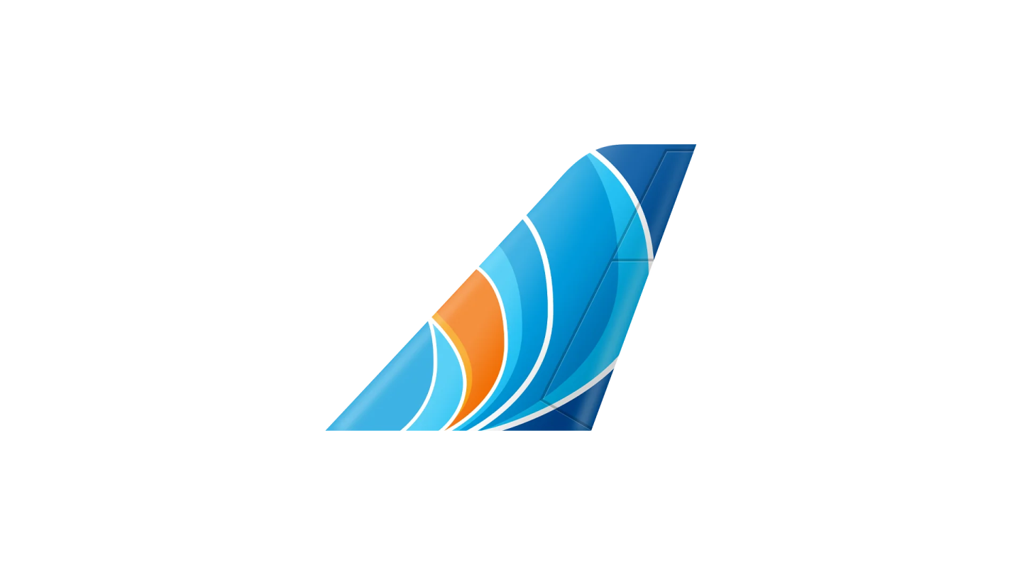a blue and orange airplane on a white background