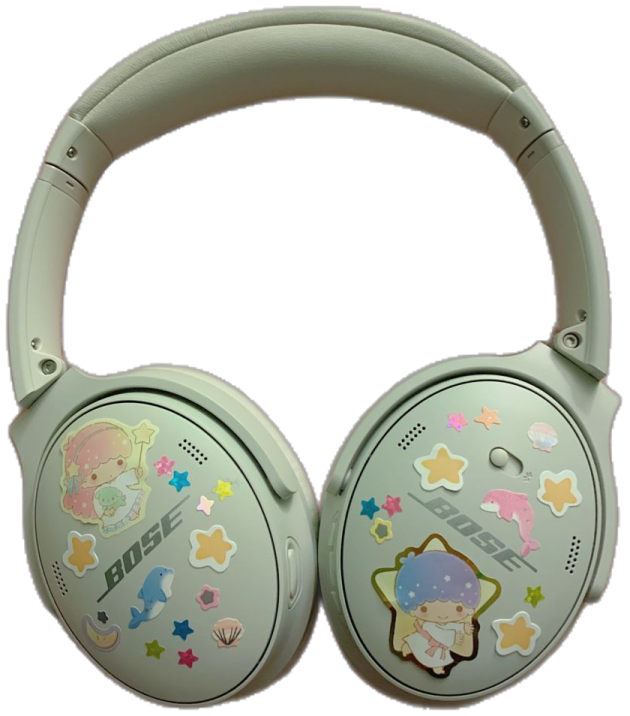 a pair of headphones with stickers on them