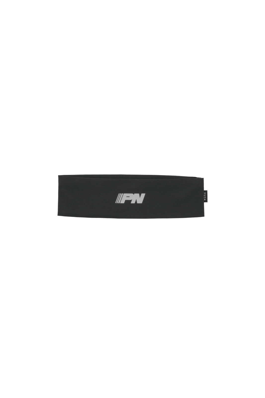 a black headband with a white logo on it