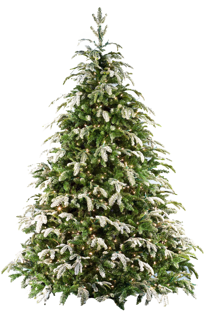 a white christmas tree with snow on it
