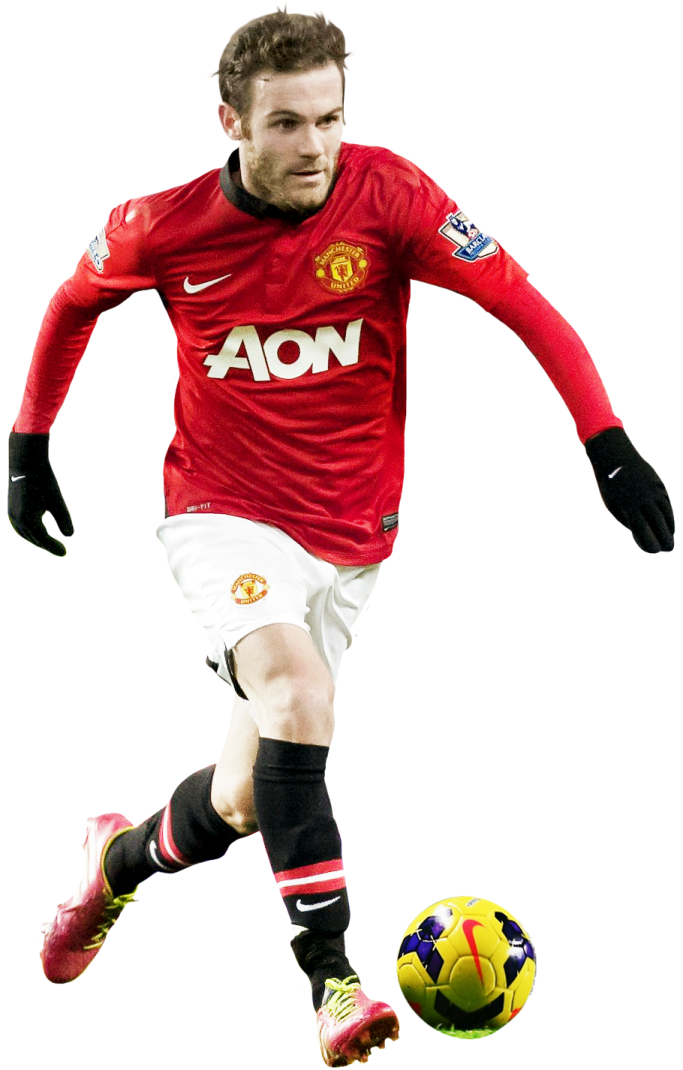 a man in a red shirt kicking a soccer ball