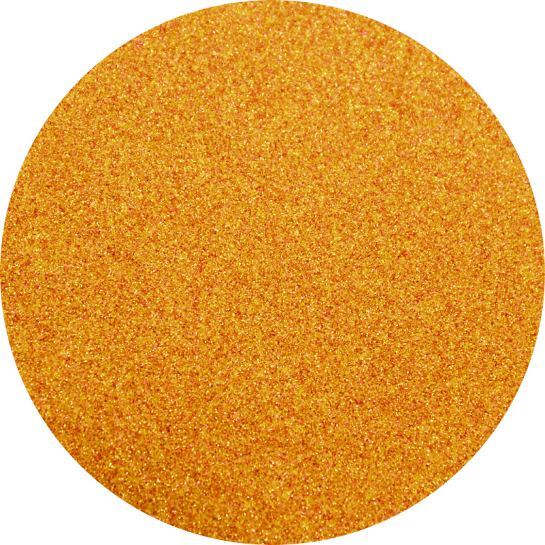 a round orange glitter with a white background