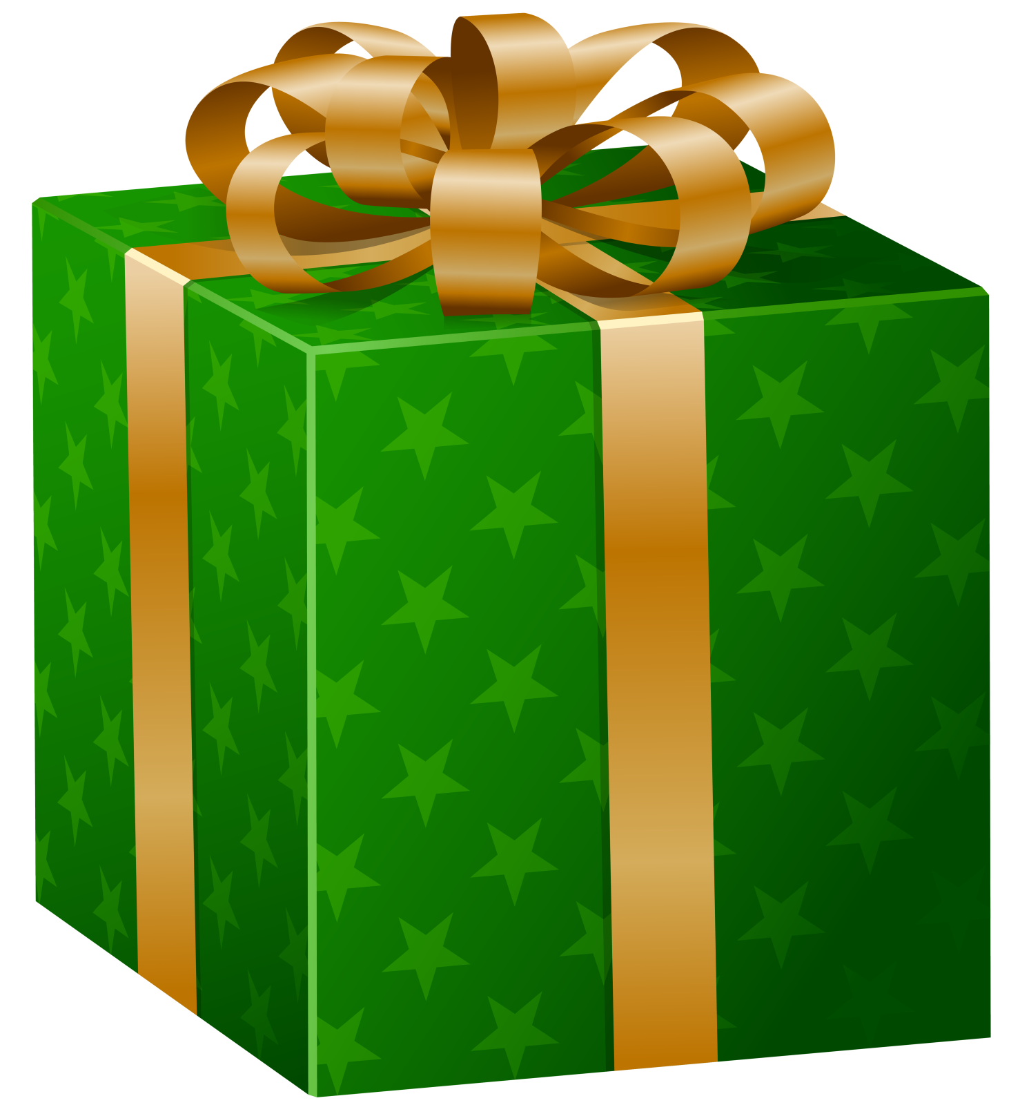 a green gift box with a gold ribbon