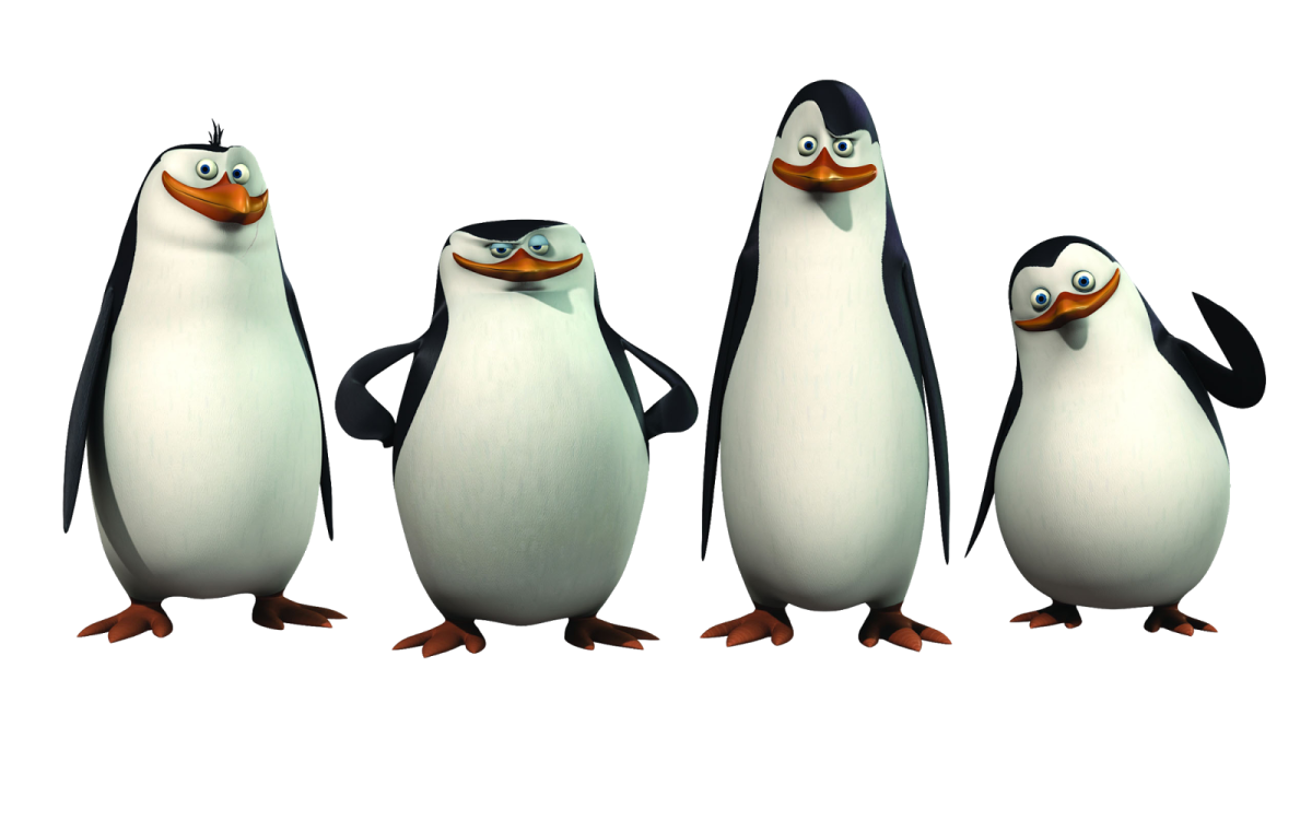 three penguins standing next to each other penguins
