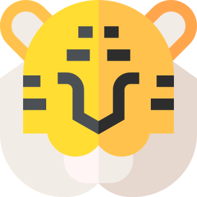 a yellow tiger's head with black squares around it