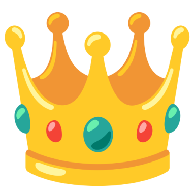 a yellow crown with red and green dots
