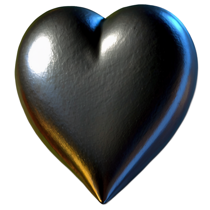 a black heart shaped object on a white background