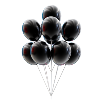 a bunch of black balloons on a white background