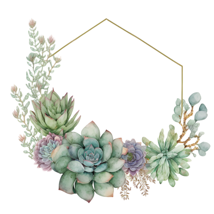 a watercolor sus wreath with a gold hexagon frame