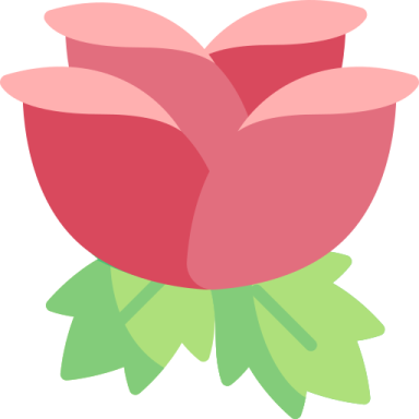 a pink flower with green leaves