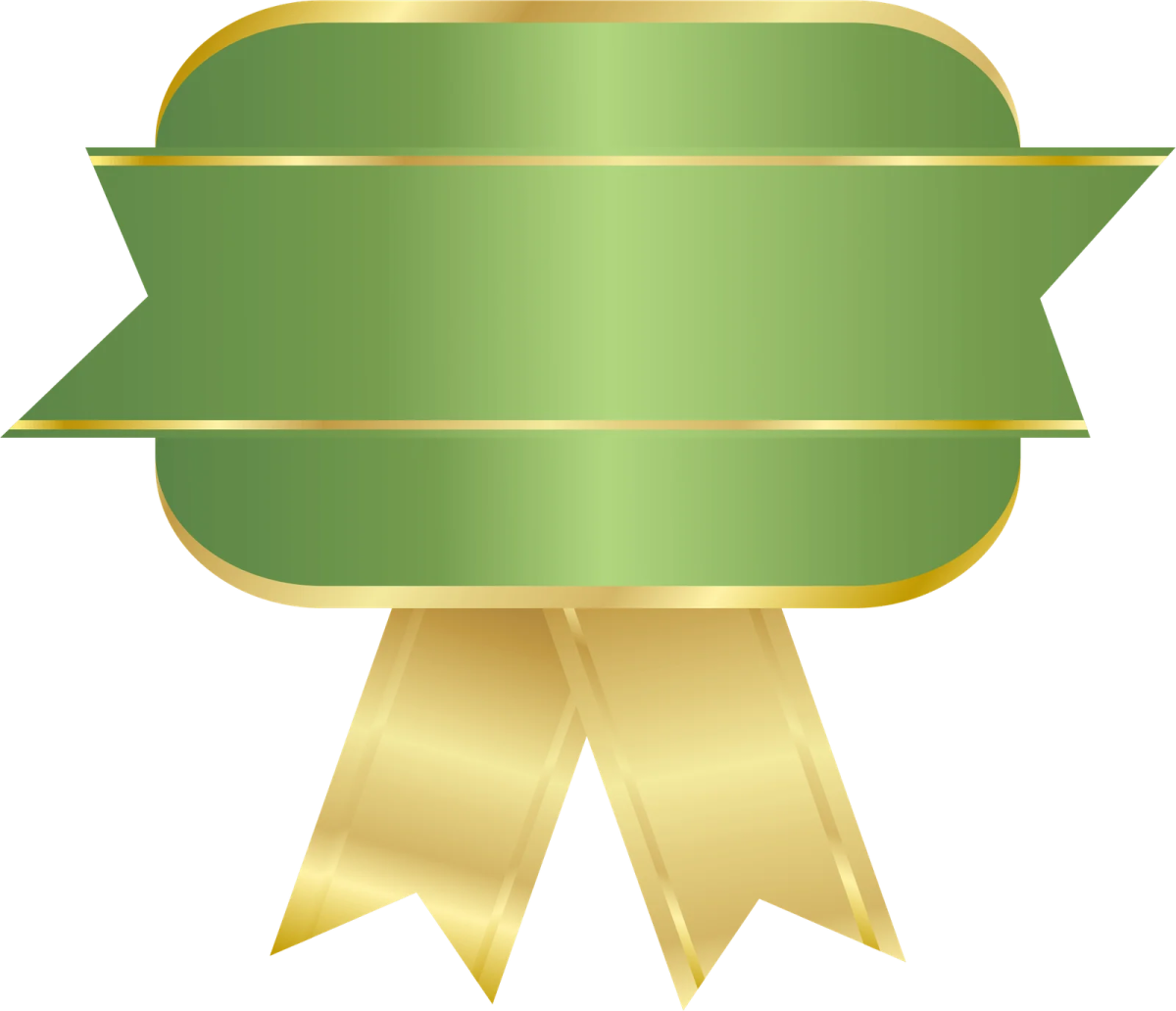 a gold ribbon with a green ribbon around it