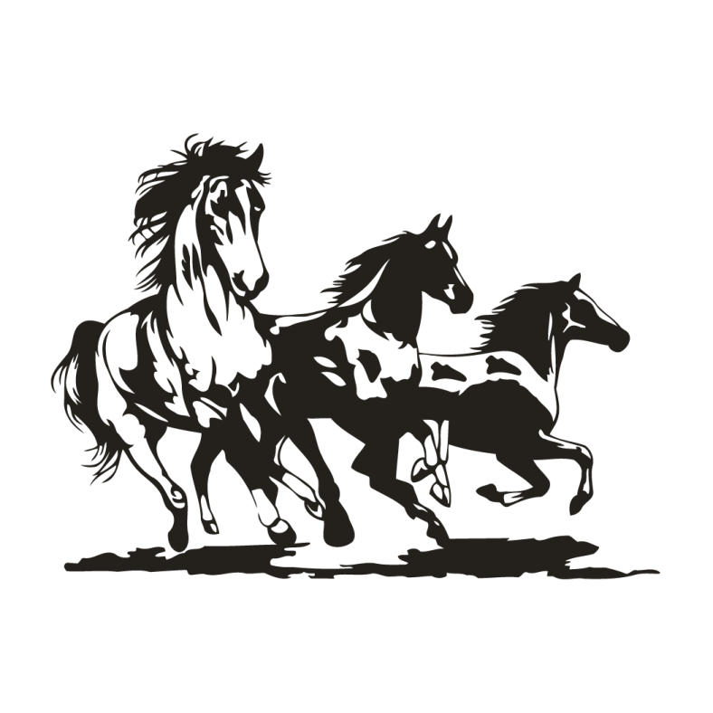 a black and white silhouette of two horses running