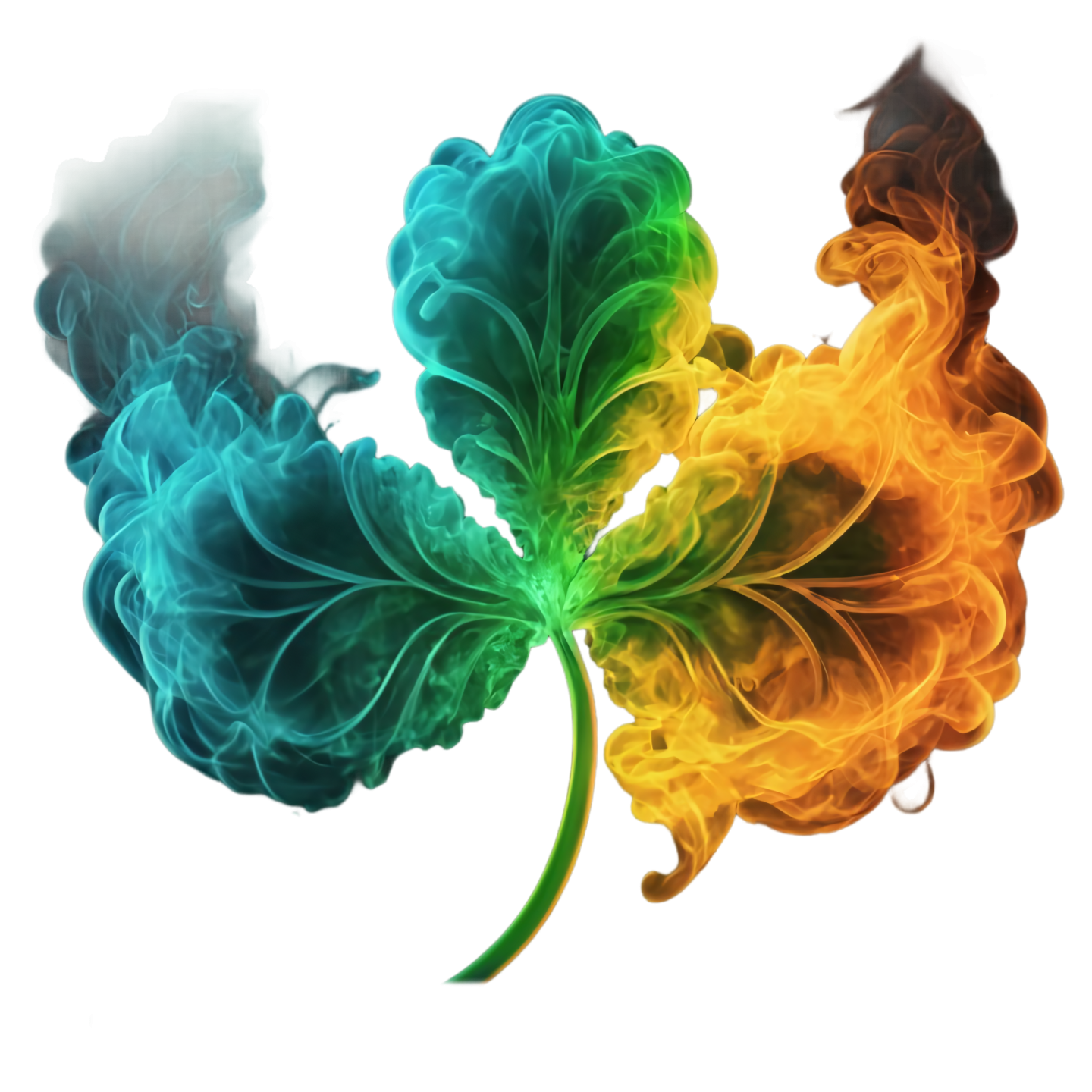 three colored smokes on a white background
