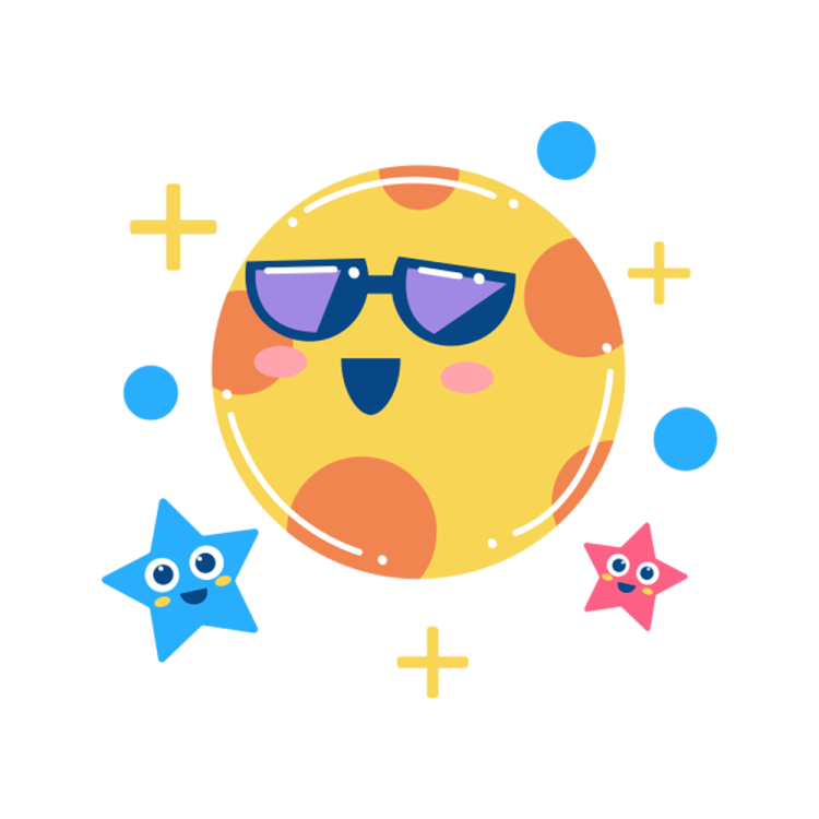 a cartoon sun with sunglasses and stars around it