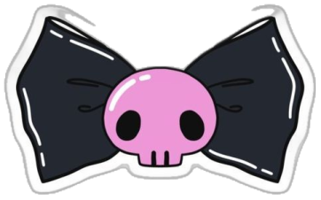 a pink skull with a black bow tie
