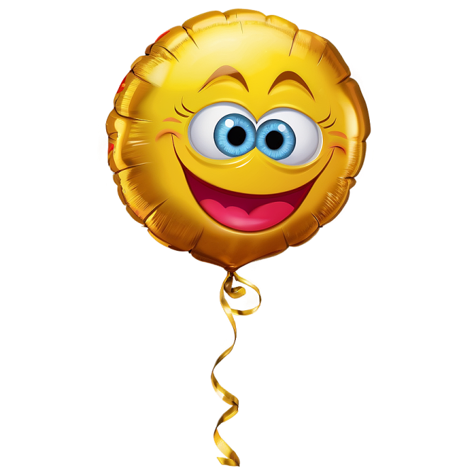 a gold foil balloon with a smiling face