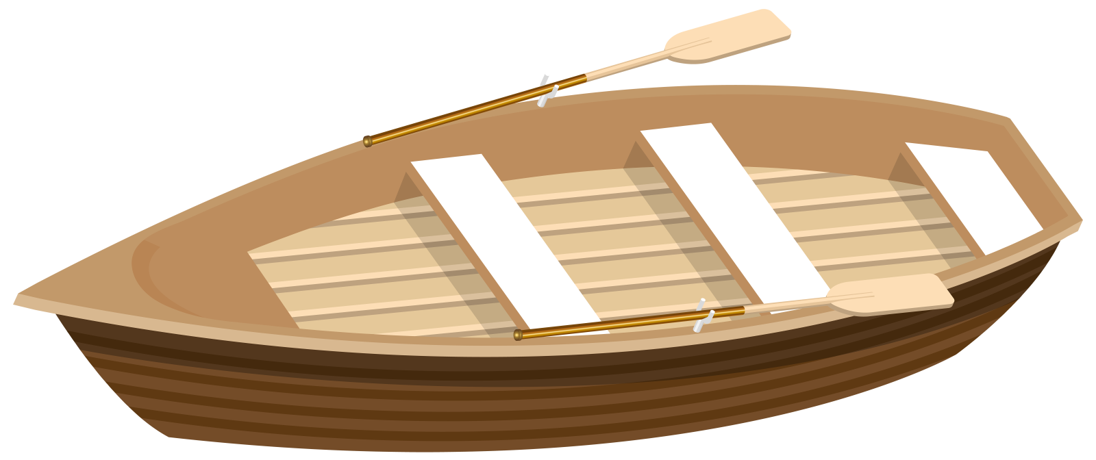 a wooden boat with two paddles on it