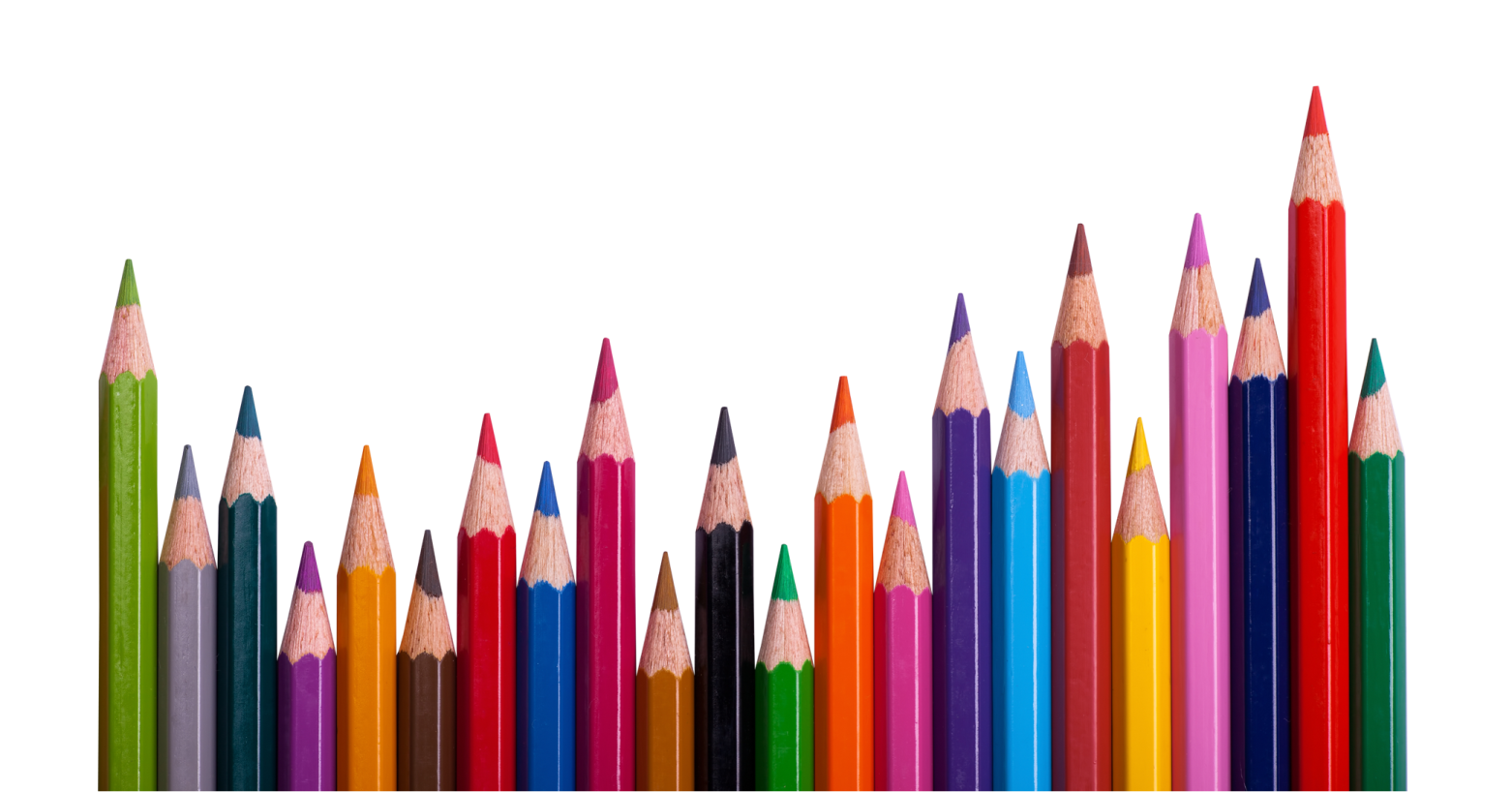 a line of colored pencils