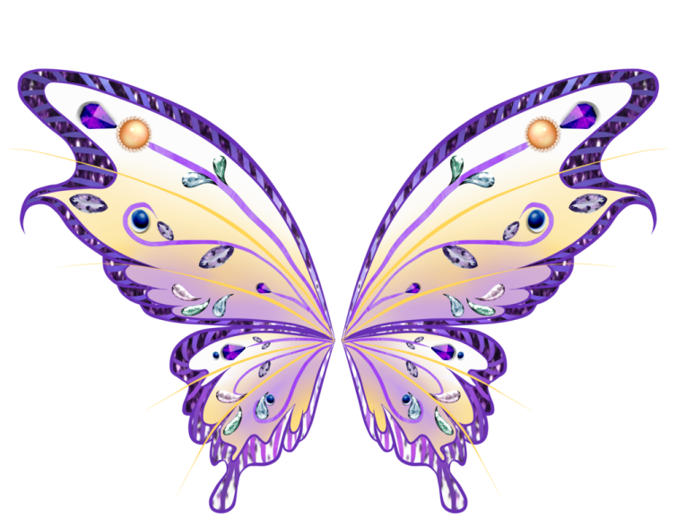 a purple and yellow butterfly on a white background