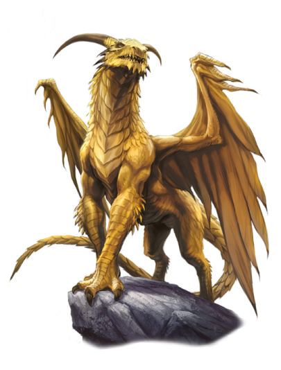 a golden dragon standing on top of a rock
