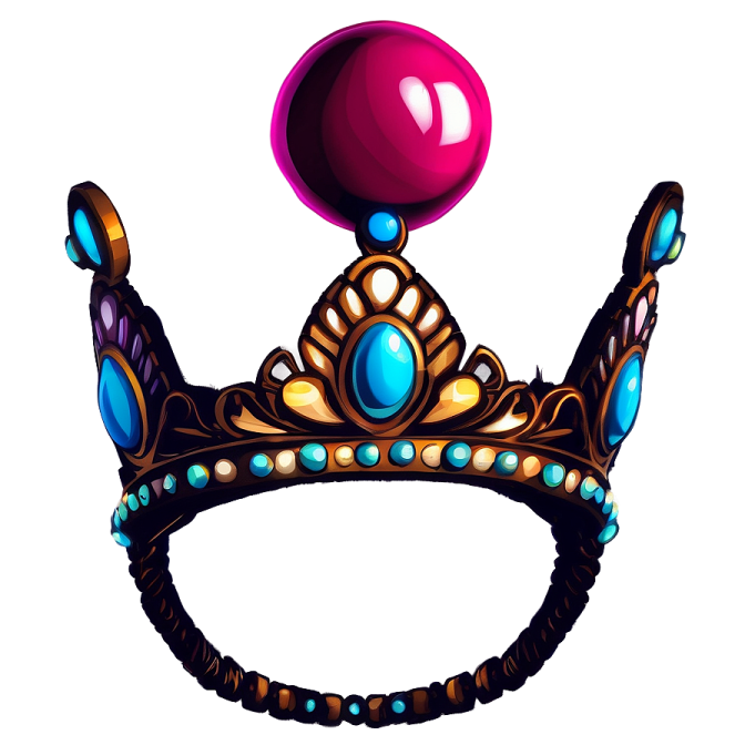a crown with a red ball on top