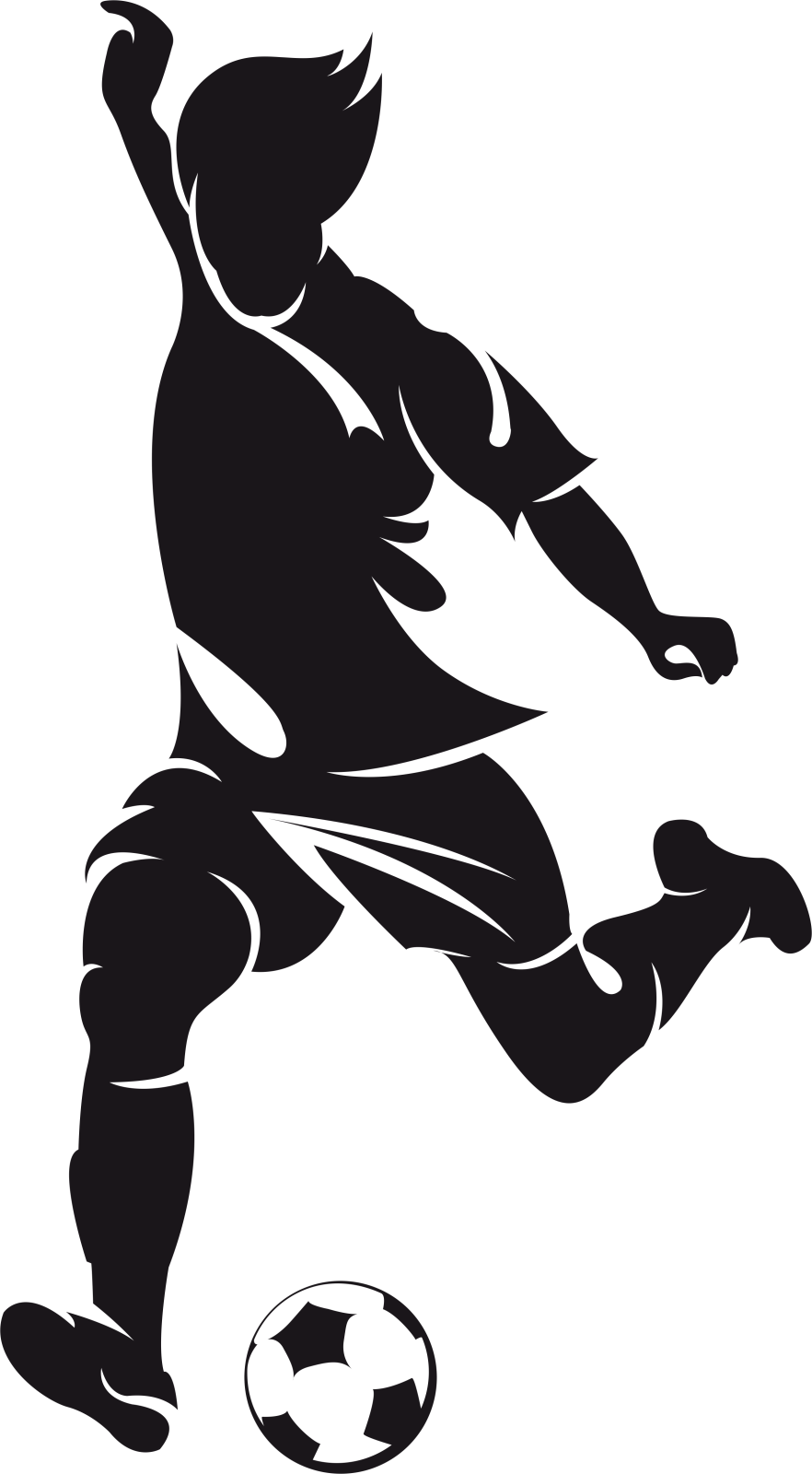 a silhouette of a soccer player kicking the ball